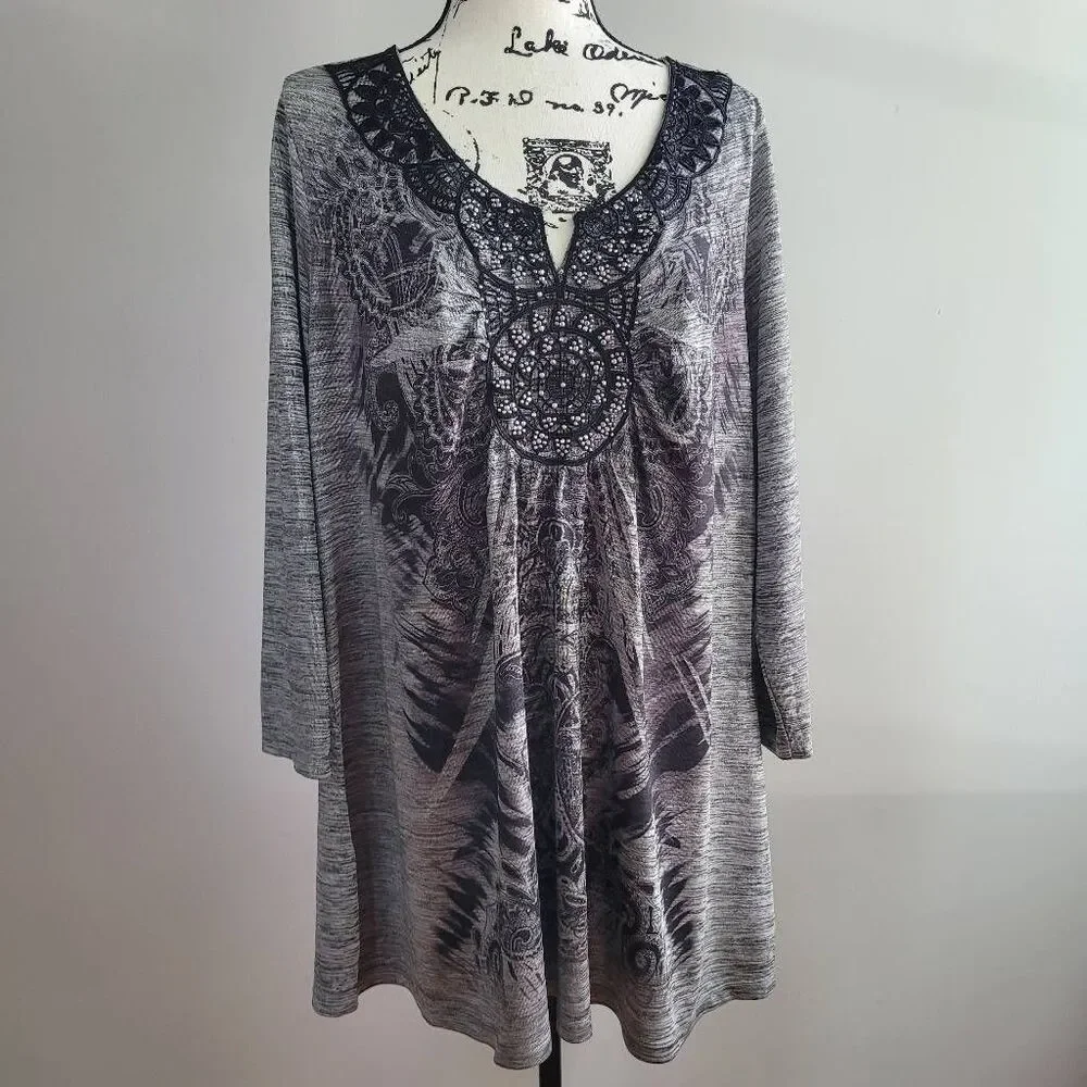Vintage y2k apt 9 grey graphic top bedazzled grunge rocker punk - Picture 1 of 13